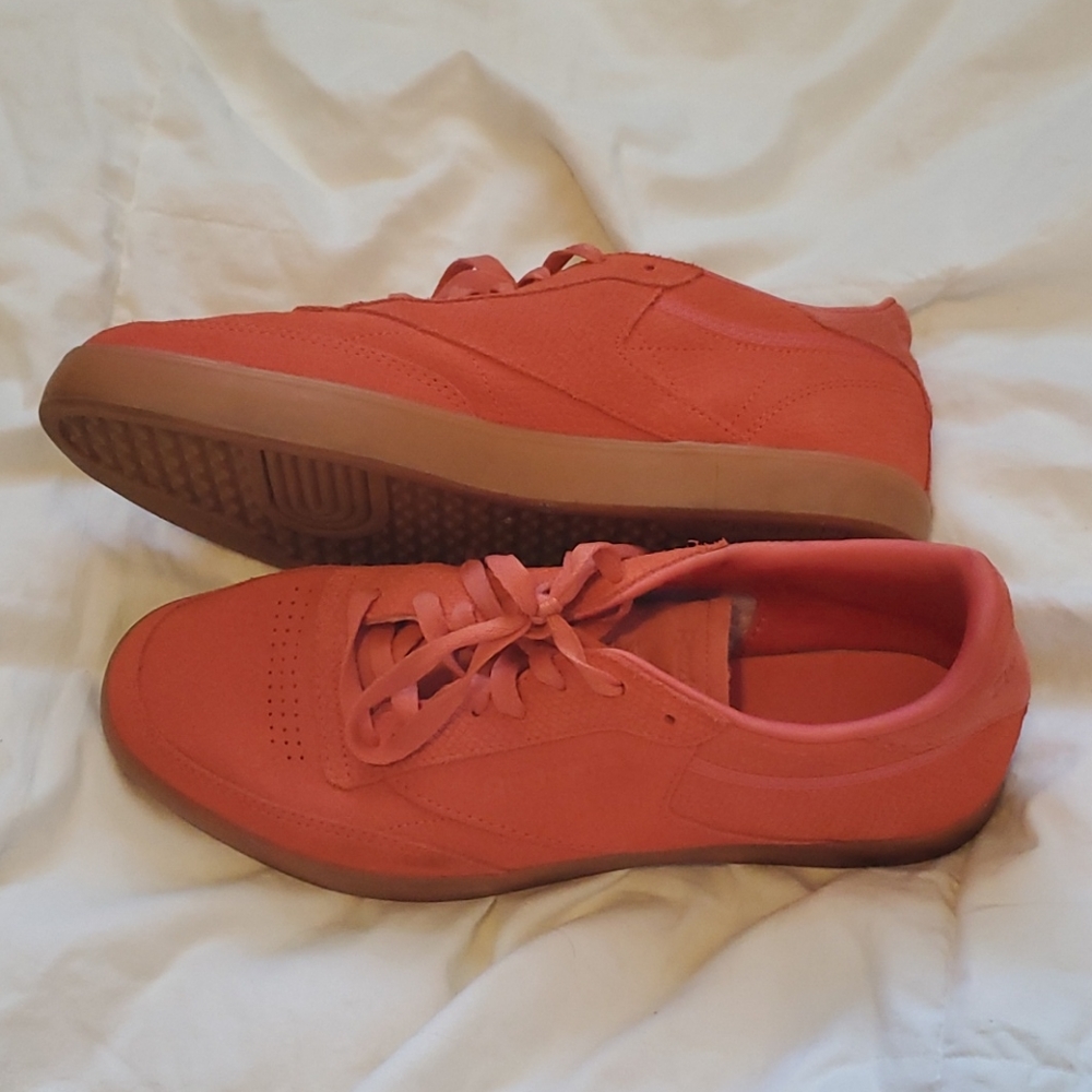 Coral Red Suede Reebok Club C Sneakers